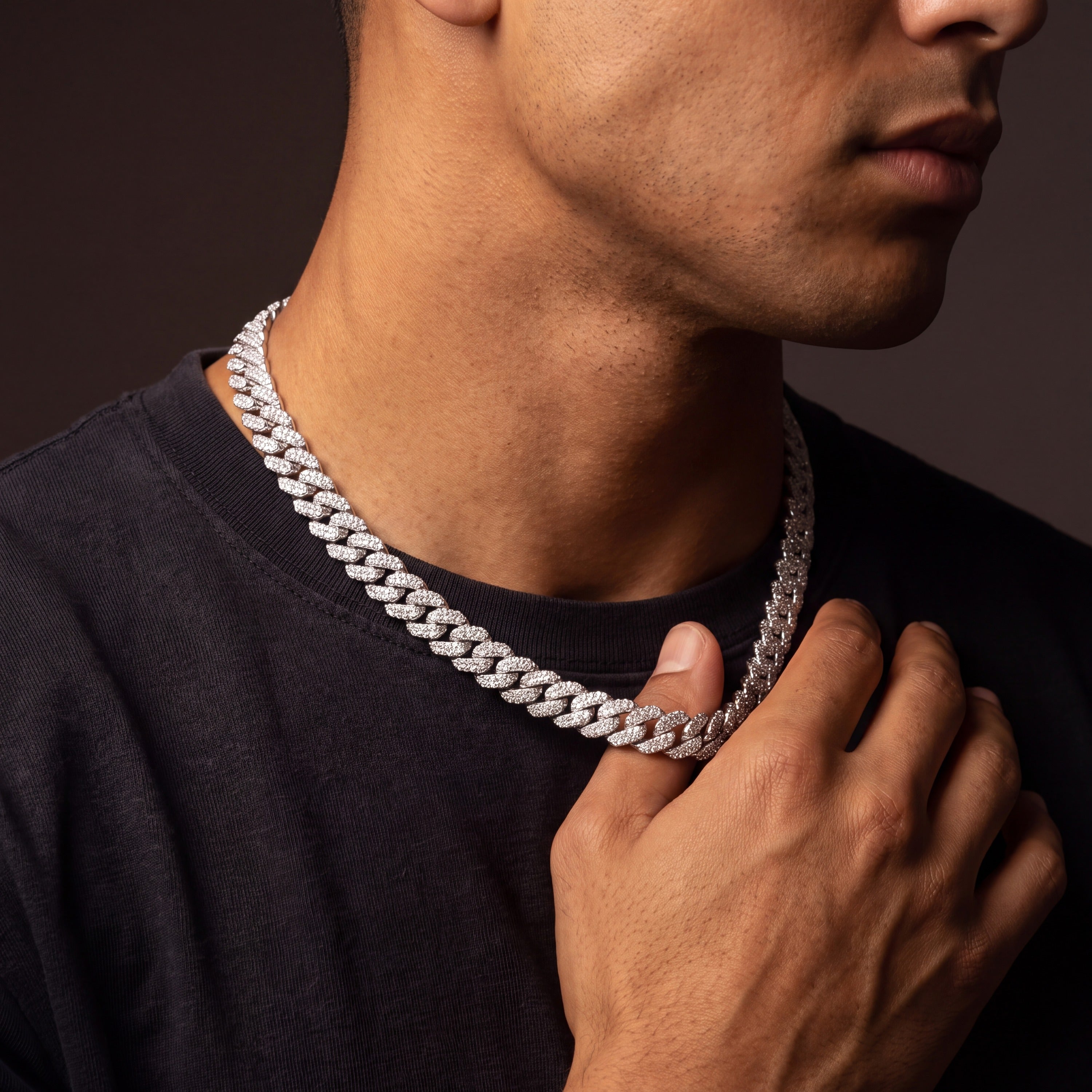 Iced Cuban chain seen from a second angle at the collar